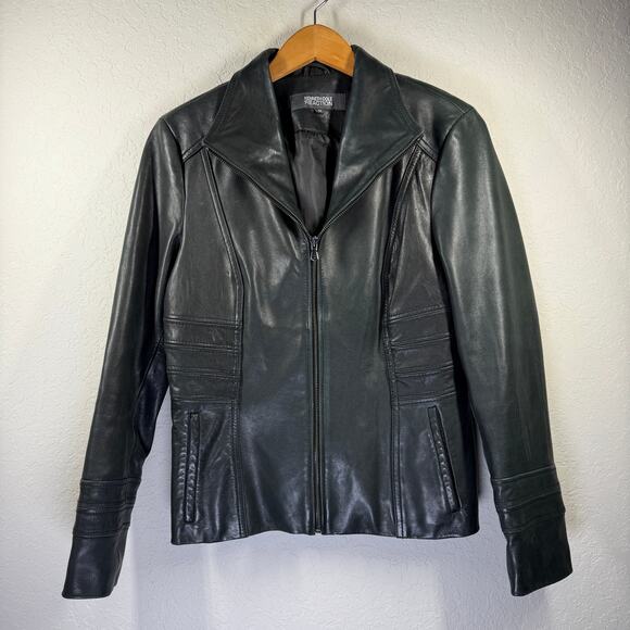 Women's Black Leather Motorcycle Zip Front Bike Jacket Size M - Picture 6 of 8